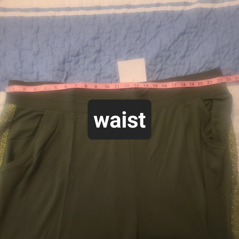 Quacker Factory Womens 2X Green Jogger Pants New Soft Pull On Metallic Strip - Picture 6 of 7